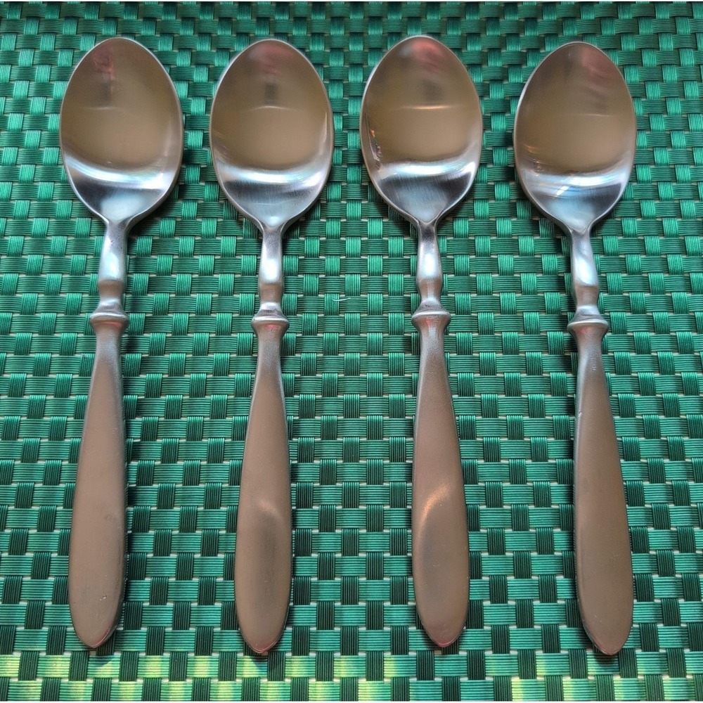 Cambridge TOWNHOUSE Soup Spoons Set Lot of 4 SATIN Stainless Bistro Style VTG